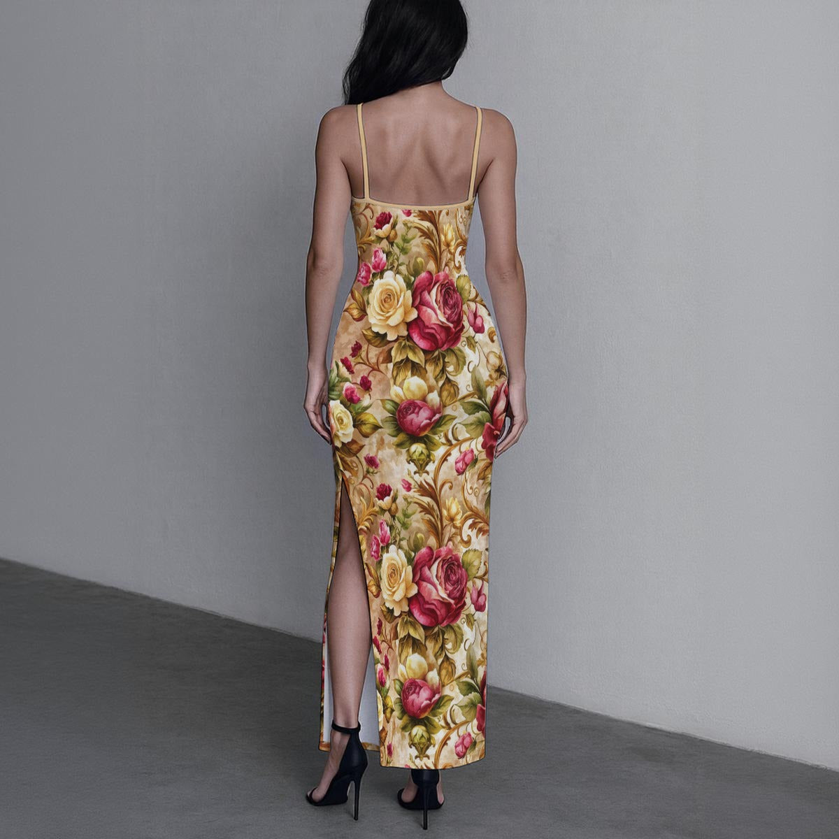 Women's Whispering Petals Long Dress with Slit