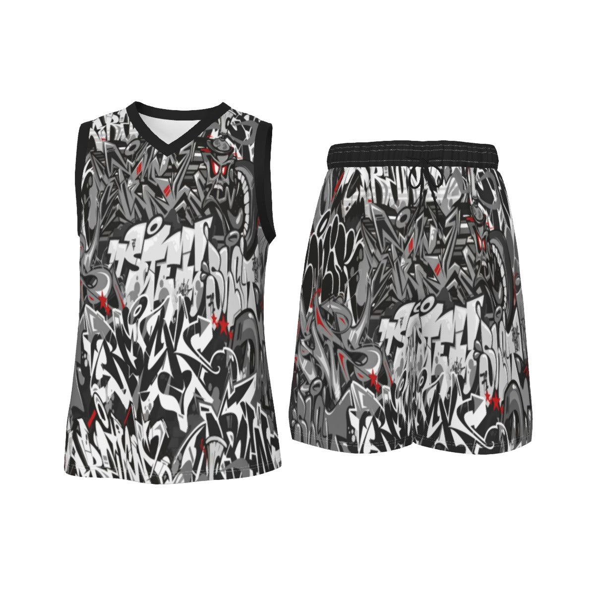 Graffiti Style Men's V Neck Basketball Suit