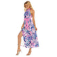 Women's Tropic Summer Vibes Wrap Hem Belted Halter Dress