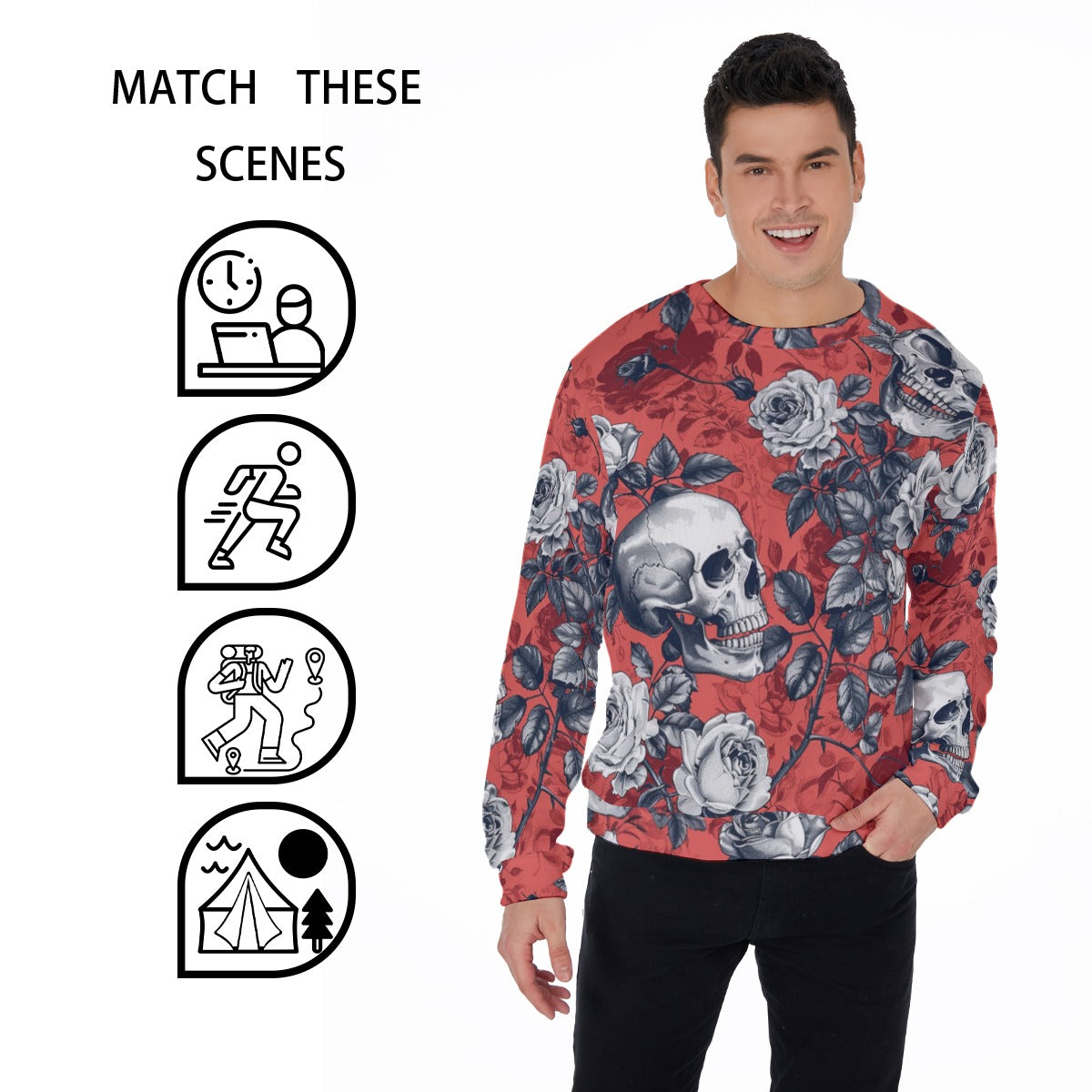 Men's Skulls & Roses Thicken Sweater