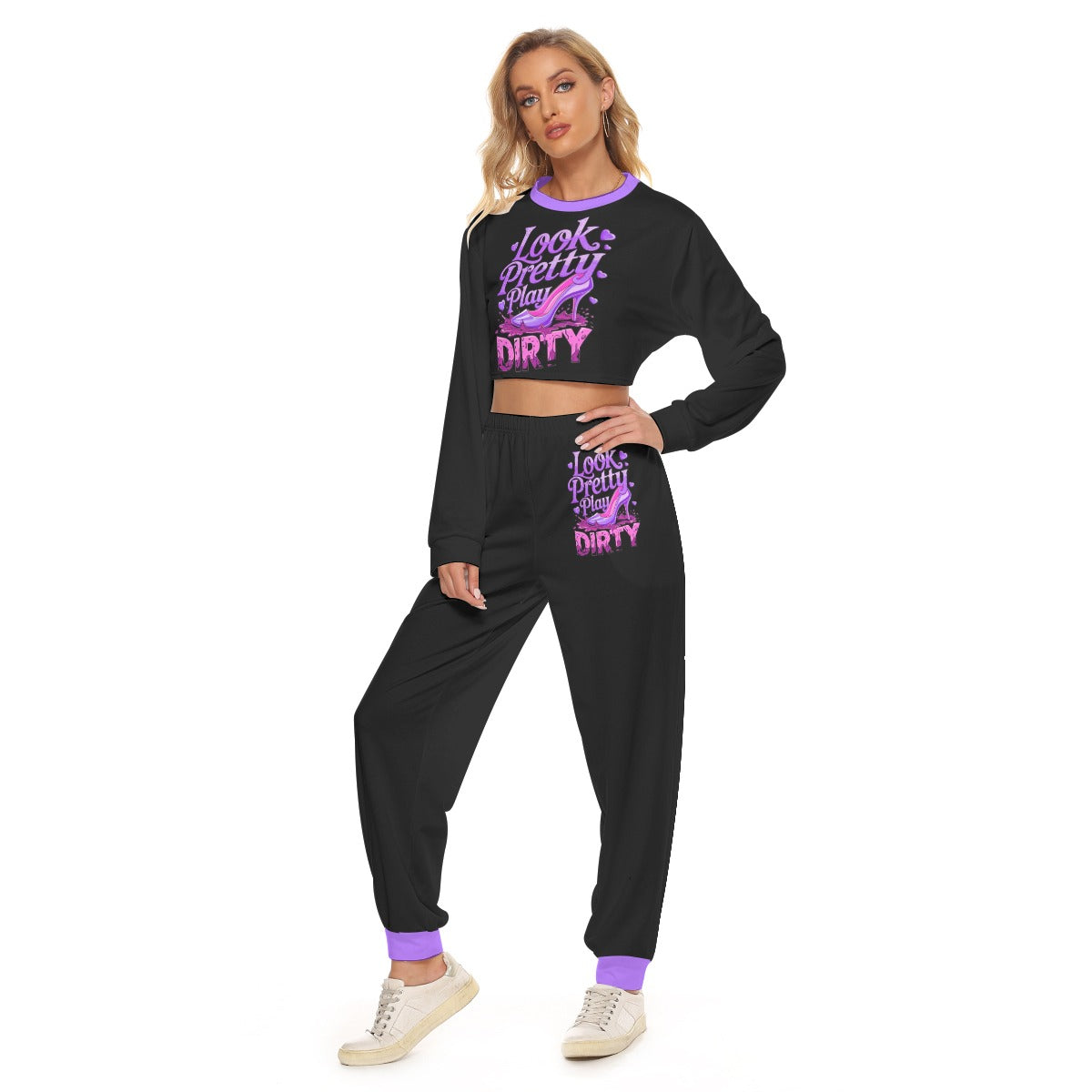 Look Pretty Play Dirty Women's Crop Sweatshirt Suit