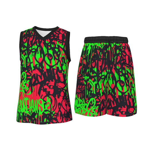 Graffiti Style Men's V Neck Basketball Suit