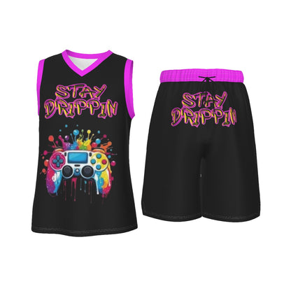 Stay Drippin Men's V Neck Basketball Suit