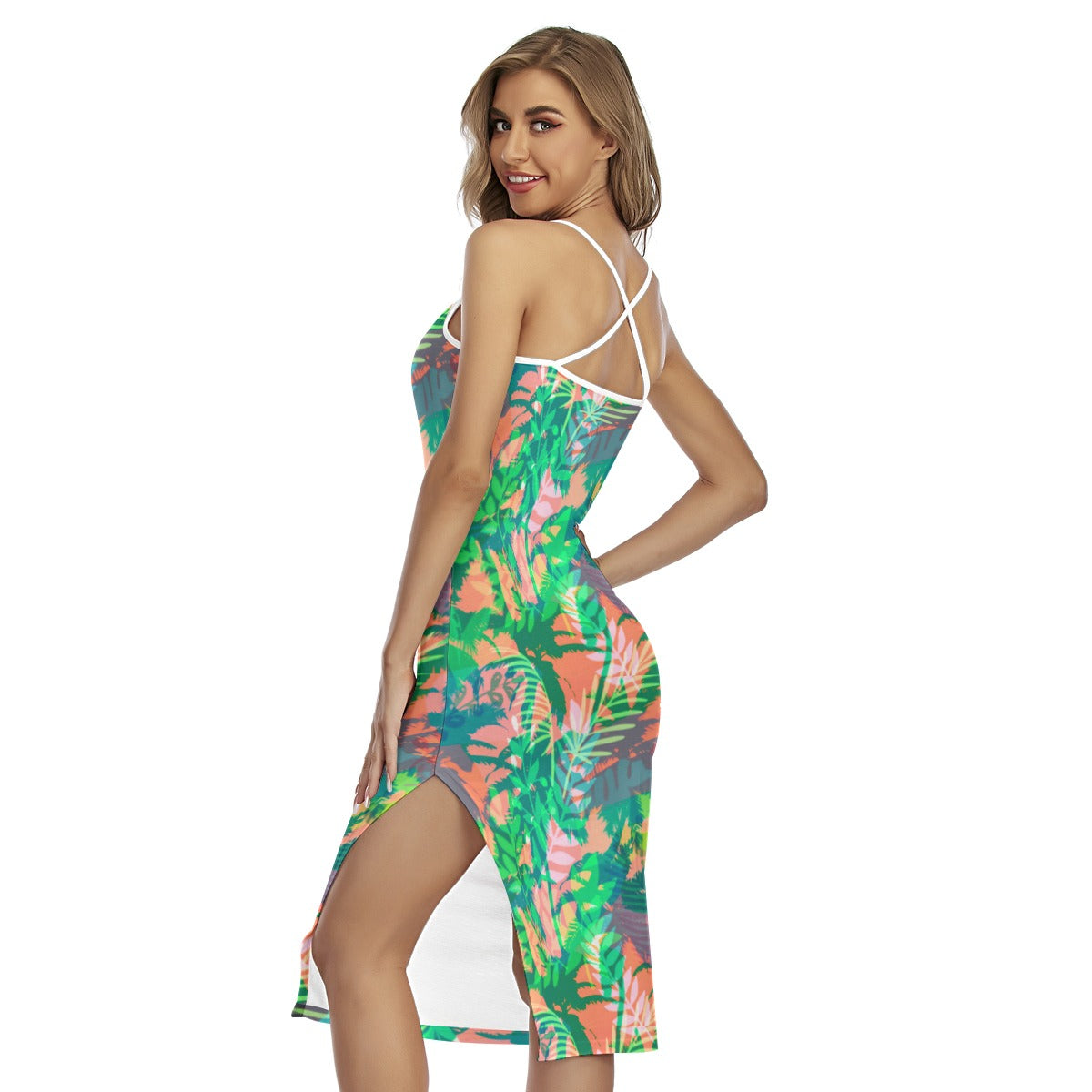 Tropic Summer Vibes Back Cross Cami Dress