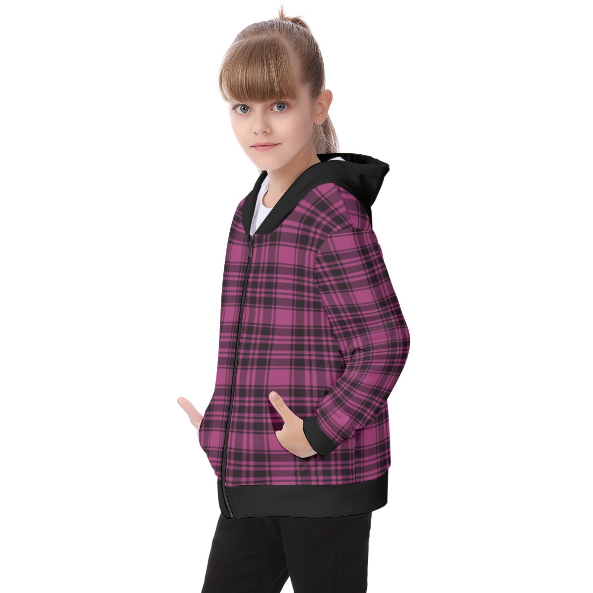 Kid's Plaid KMK Heavy Fleece Zip Up Hoodie