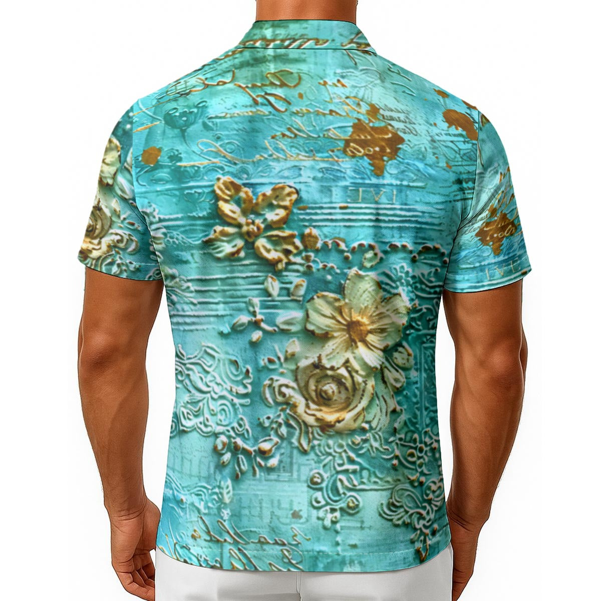 Men's Romantic Rococo Turquoise Gold Button Up