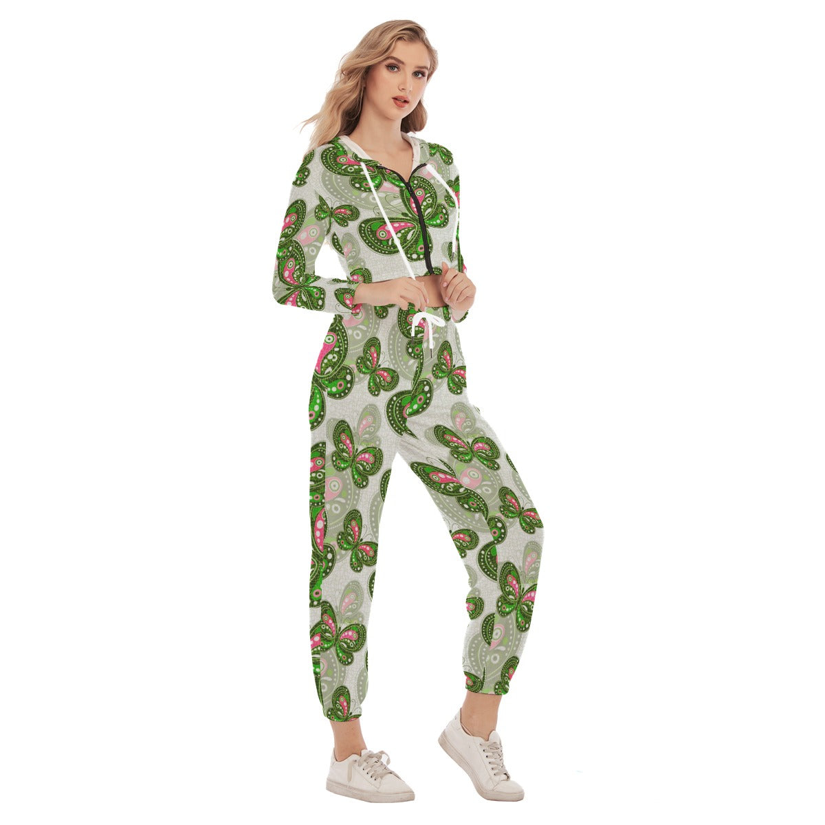 Women's Spring Time Vibes Crop Hoodie Sports Set