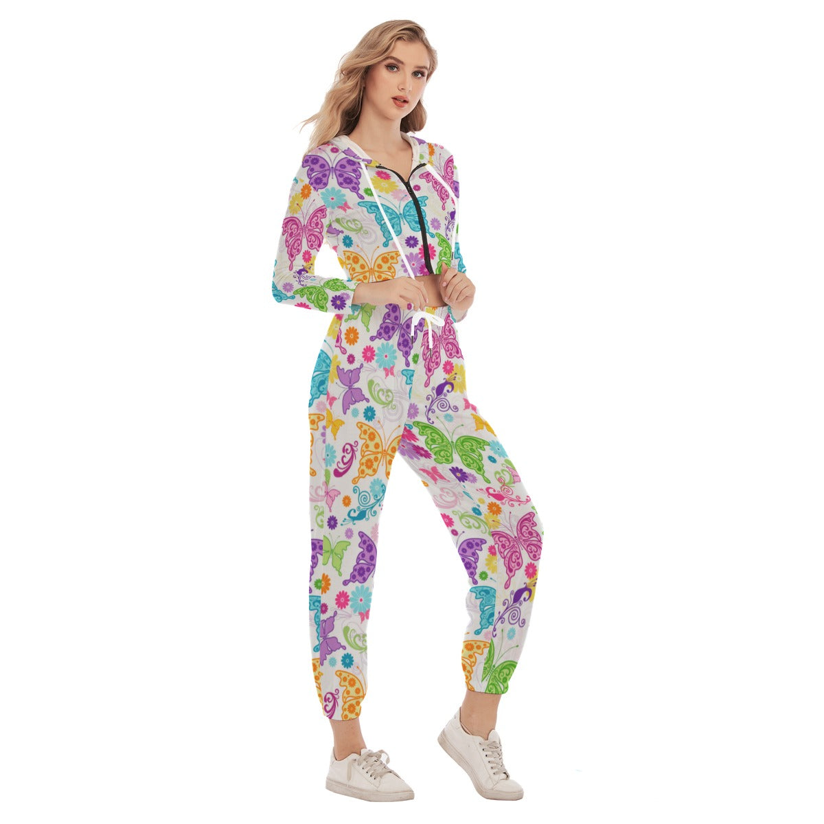 Women's Spring Time Vibes Crop Hoodie Sports Set