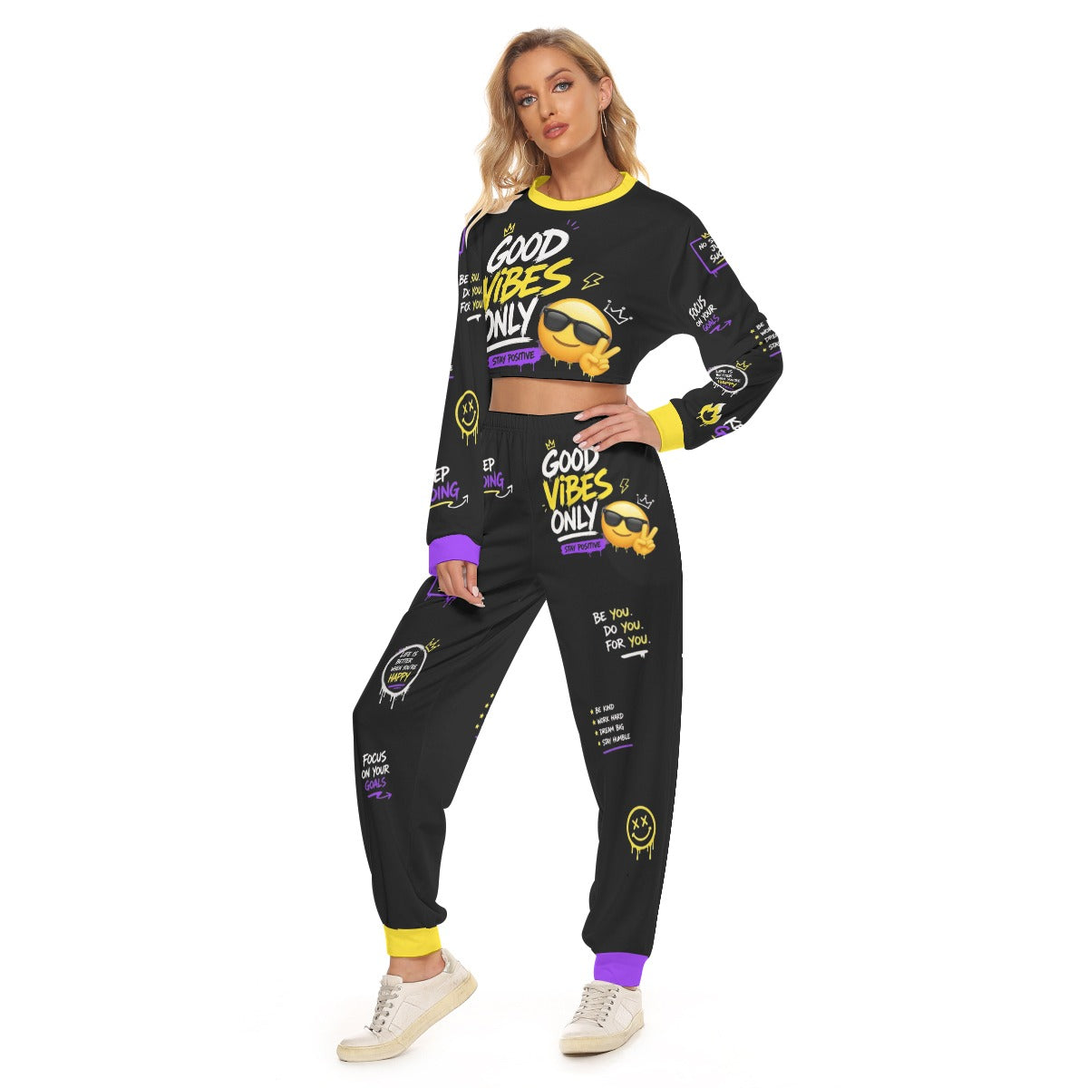 Only Good Vibes Women's Crop Sweatshirt Suit