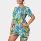 Women's Tropic Summer Vibes Stacked Hem Dress With Short Sleeve（Plus Size）