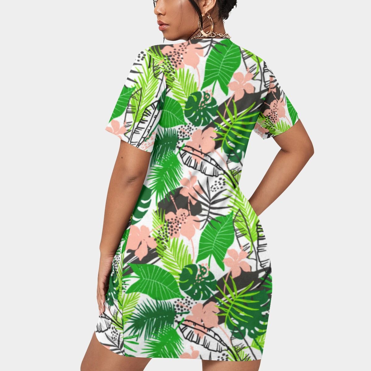 Women's Tropic Summer Vibes Stacked Hem Dress With Short Sleeve（Plus Size）