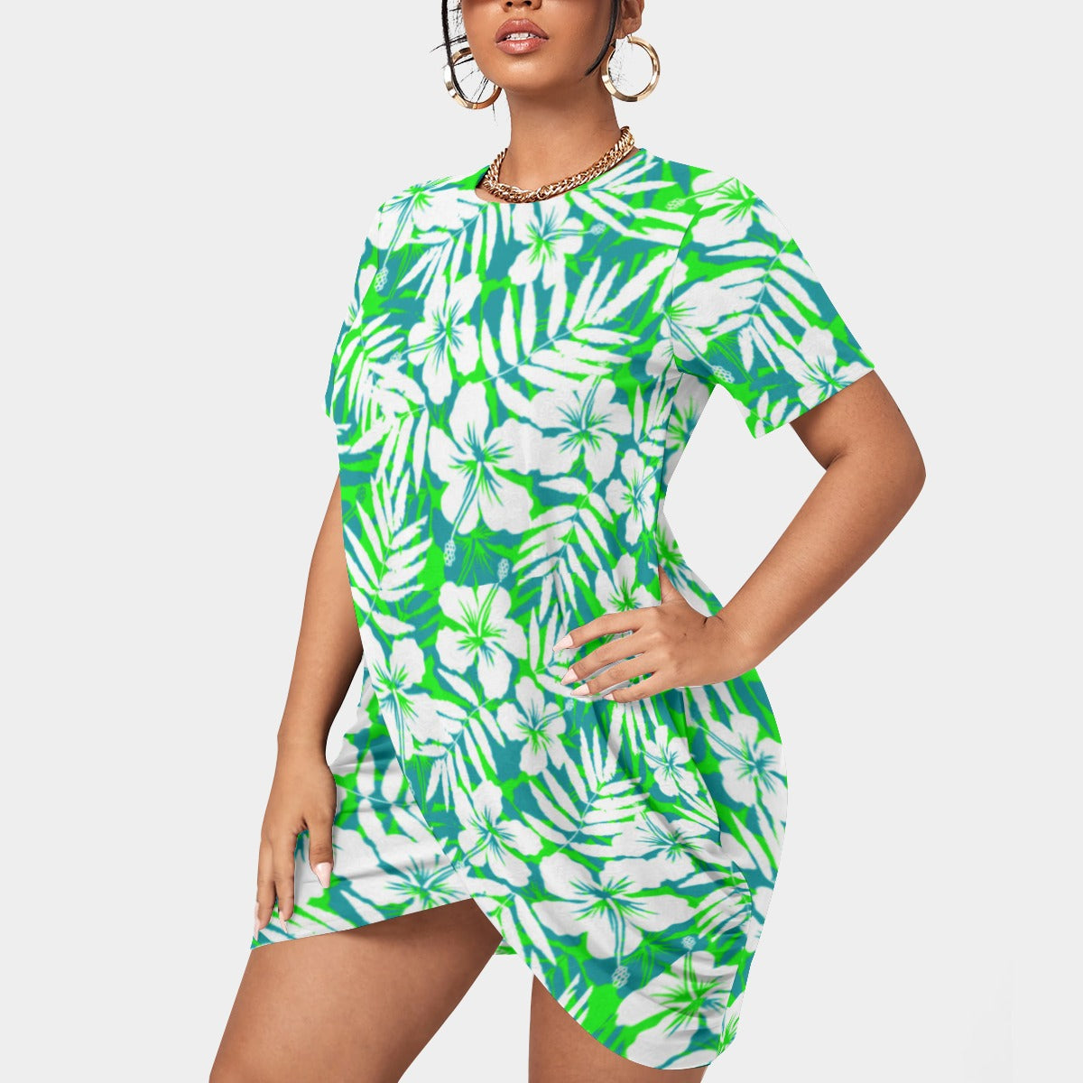 Women's Beach Vibes Stacked Hem Dress With Short Sleeve（Plus Size）