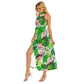 Women's Tropic Summer Vibes Wrap Hem Belted Halter Dress