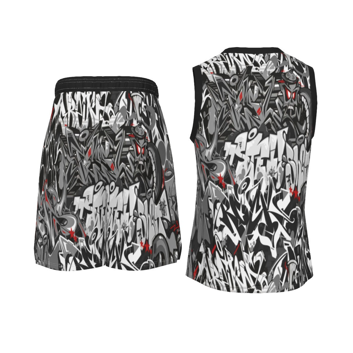 Graffiti Style Men's V Neck Basketball Suit