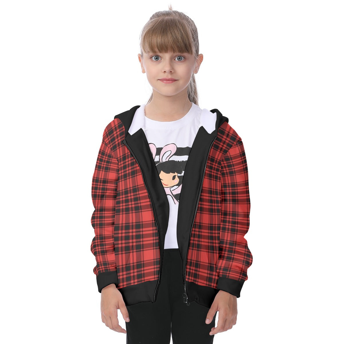 Kid's Plaid KMK Heavy Fleece Zip Up Hoodie