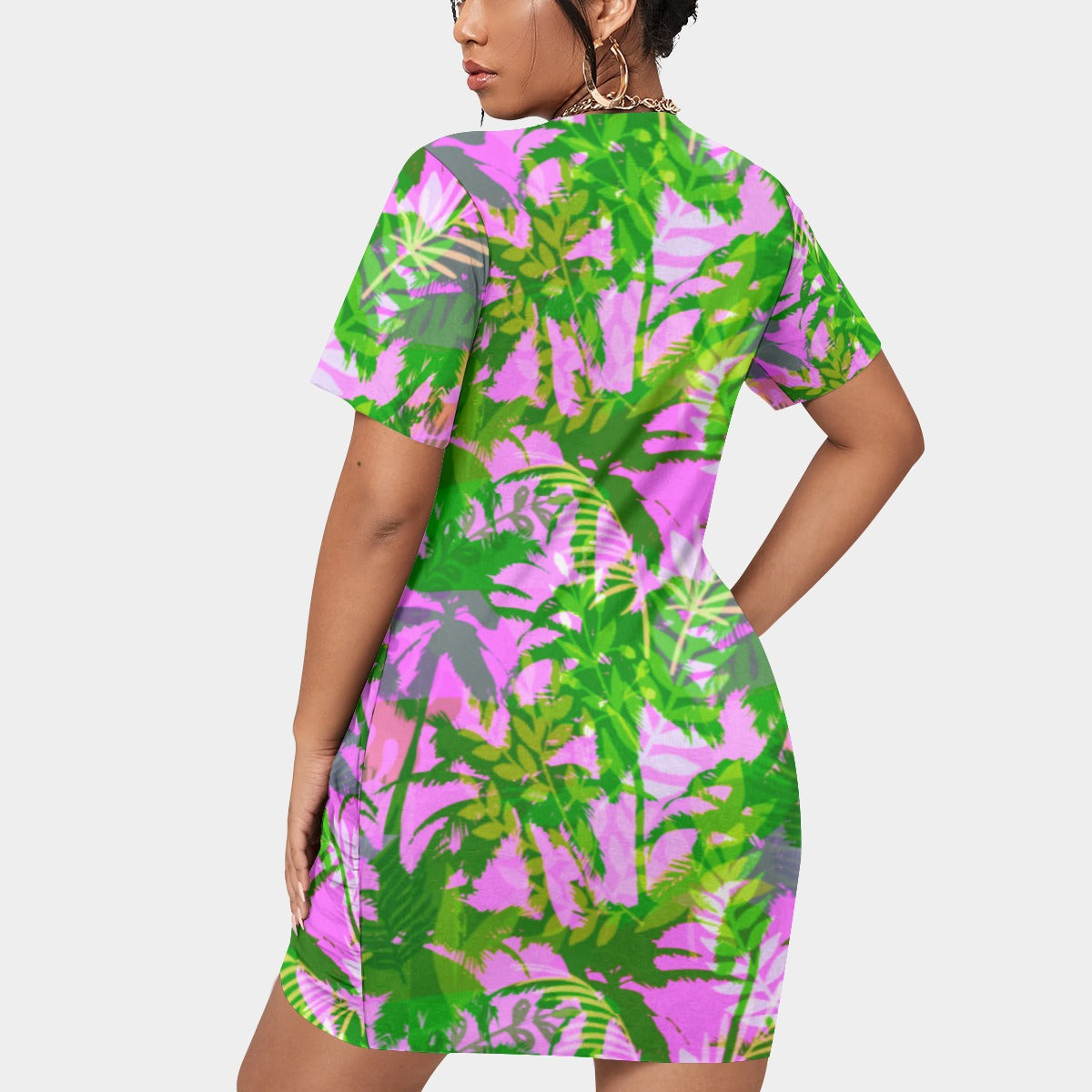 Women's Tropic Summer Vibes Stacked Hem Dress With Short Sleeve（Plus Size）