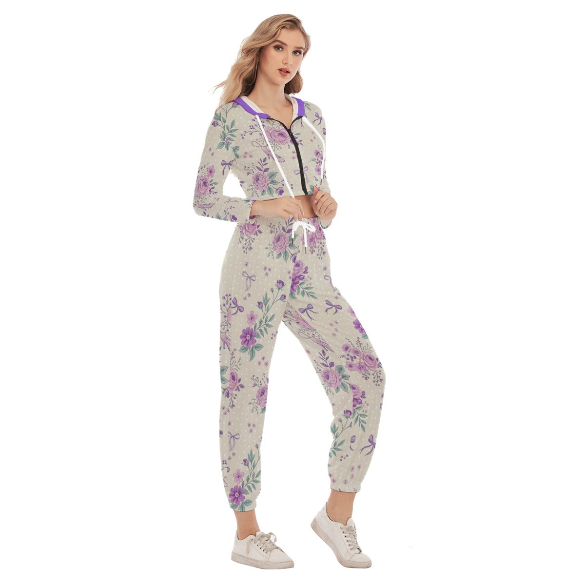 Women's Lavender Dreams Crop Hoodie Sports Set