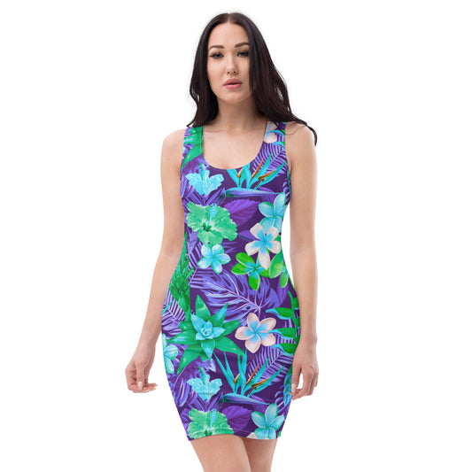 Tropical Flowers & Palm Leaves Dress