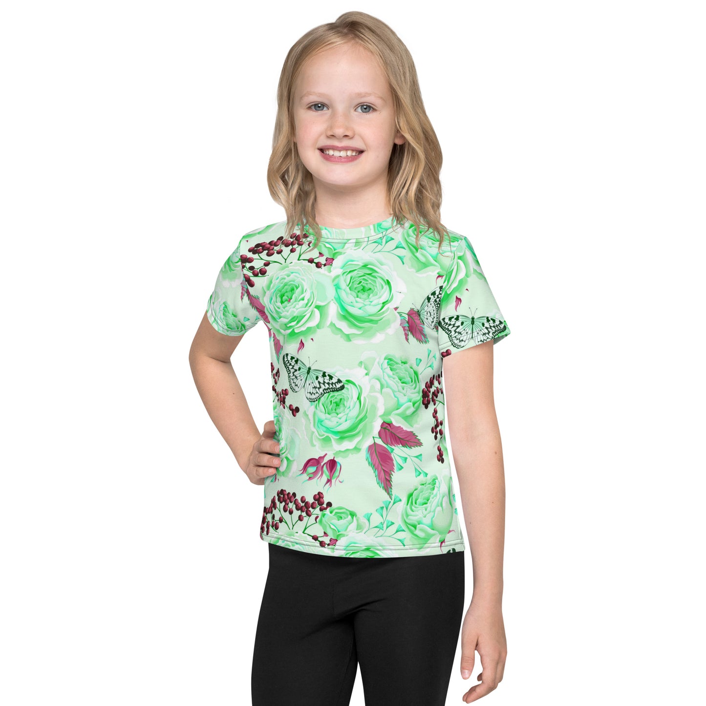 Beautiful Roses and Butterflies Kids T-shirt