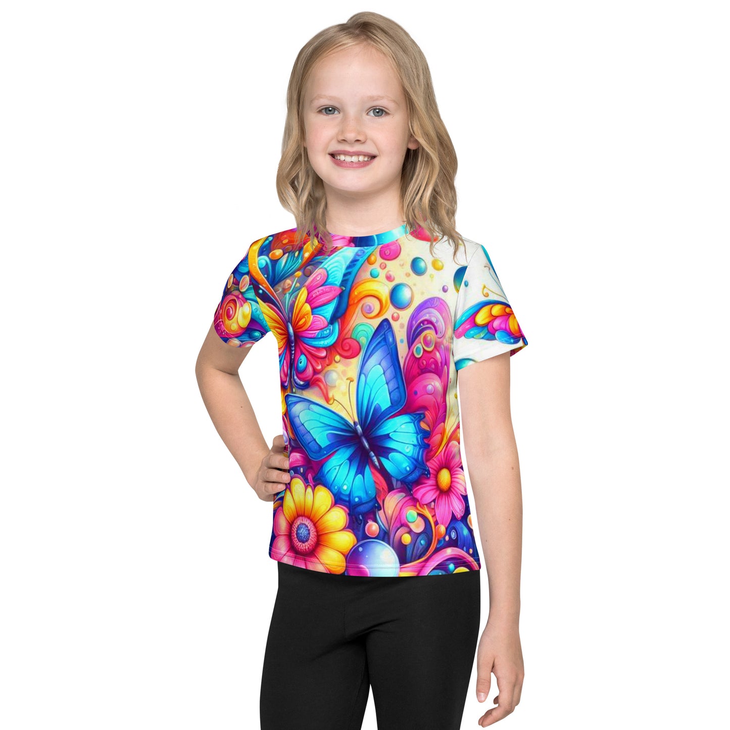 Kids Colorful Flowers crew neck t-shirt