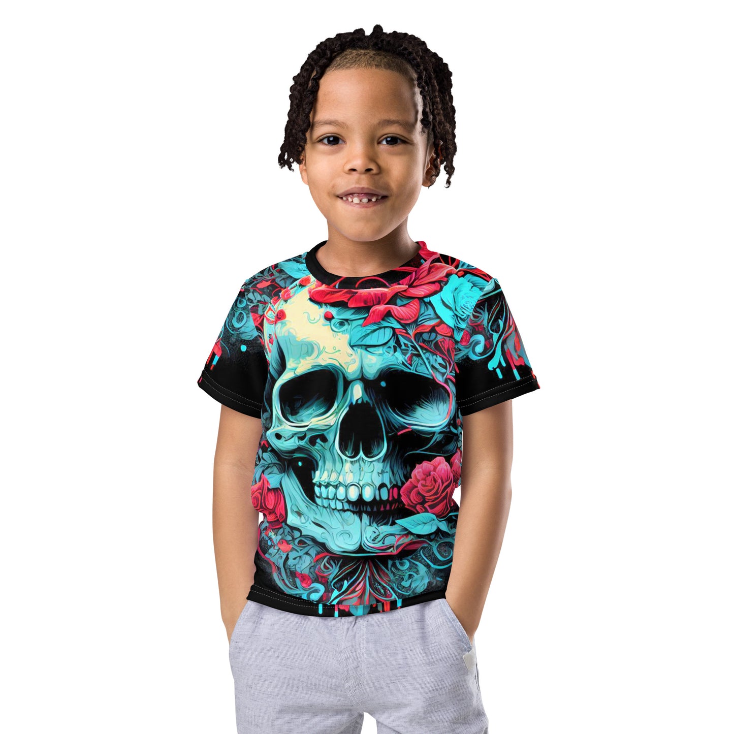 Kids Skulls and Roses crew neck t-shirt