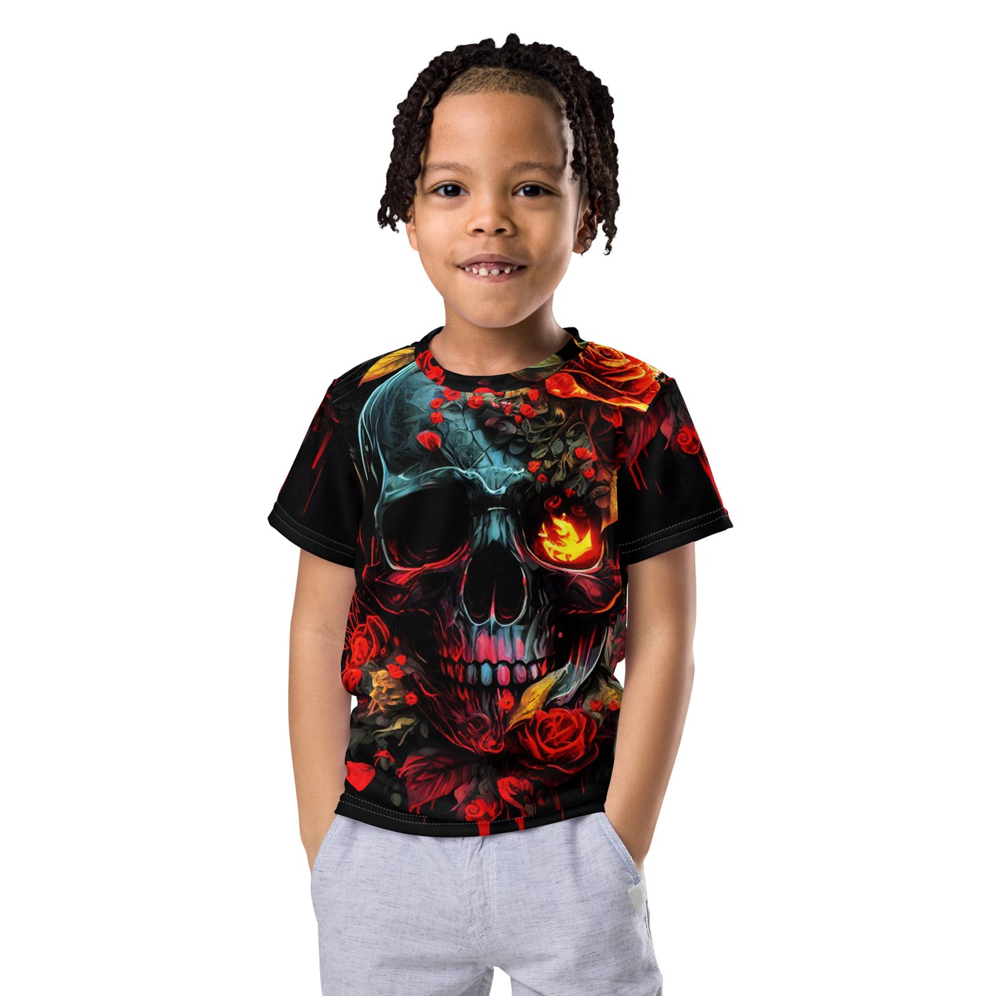 Kids Skulls and Roses crew neck t-shirt