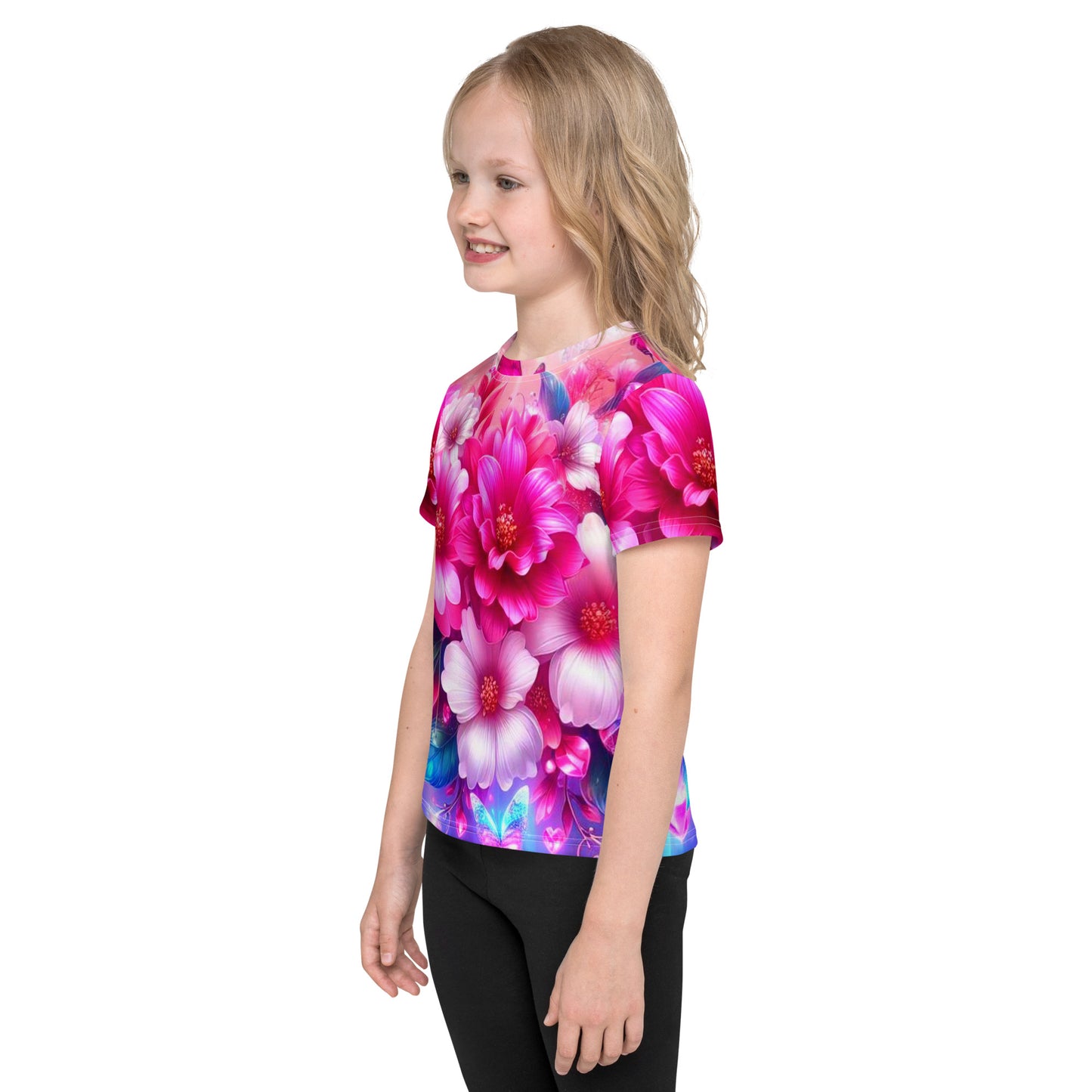 Kids Colorful Flowers crew neck t-shirt