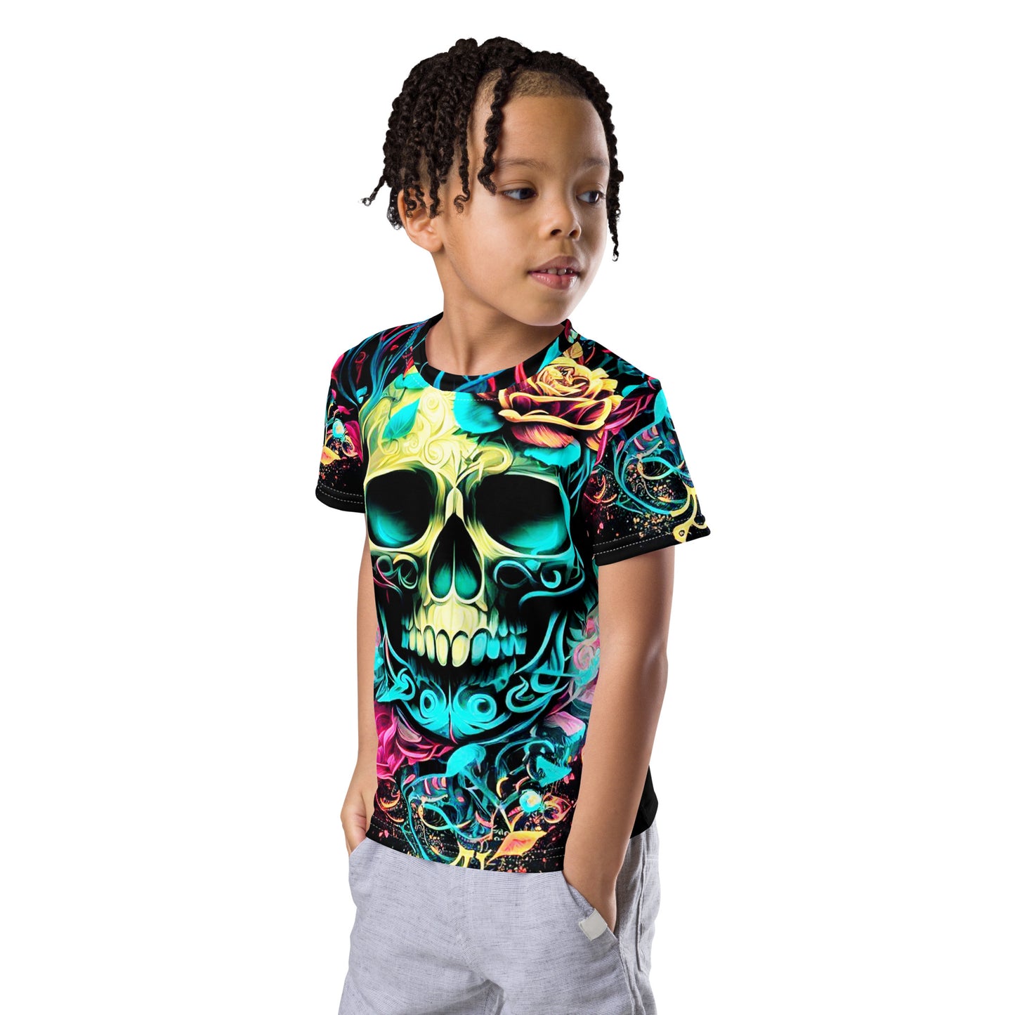 Kids Skulls and Roses crew neck t-shirt