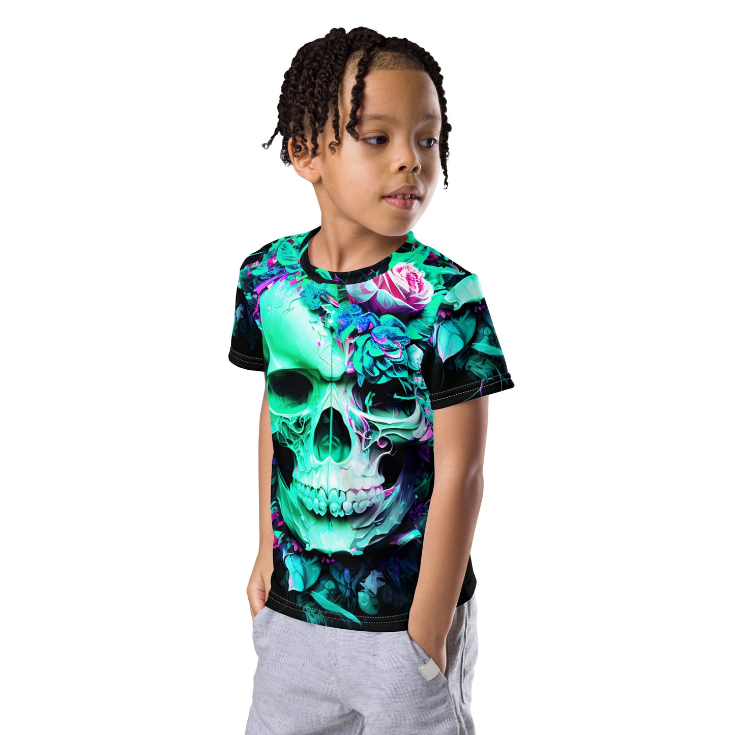 Kids Skulls and Roses crew neck t-shirt