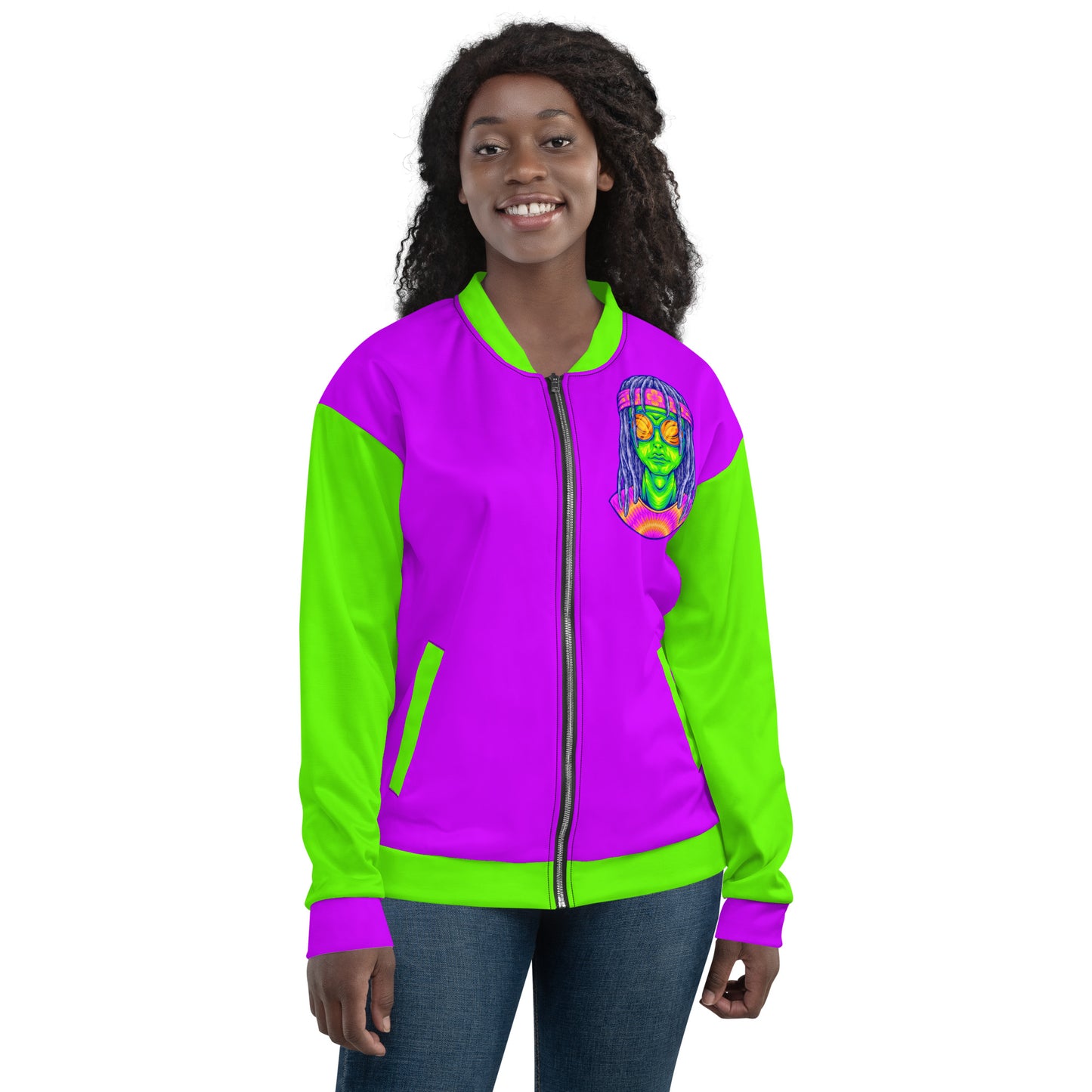 Psychedelic Alien With Dreads Unisex Bomber Jacket