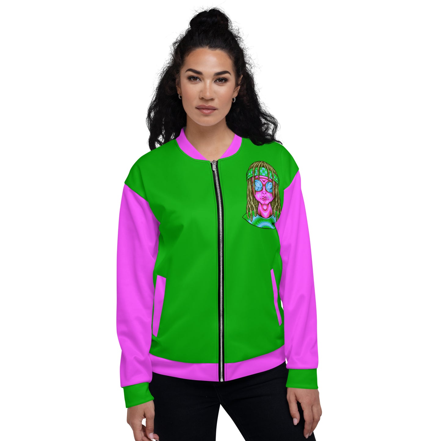 Psychedelic Alien With Dreads Unisex Bomber Jacket