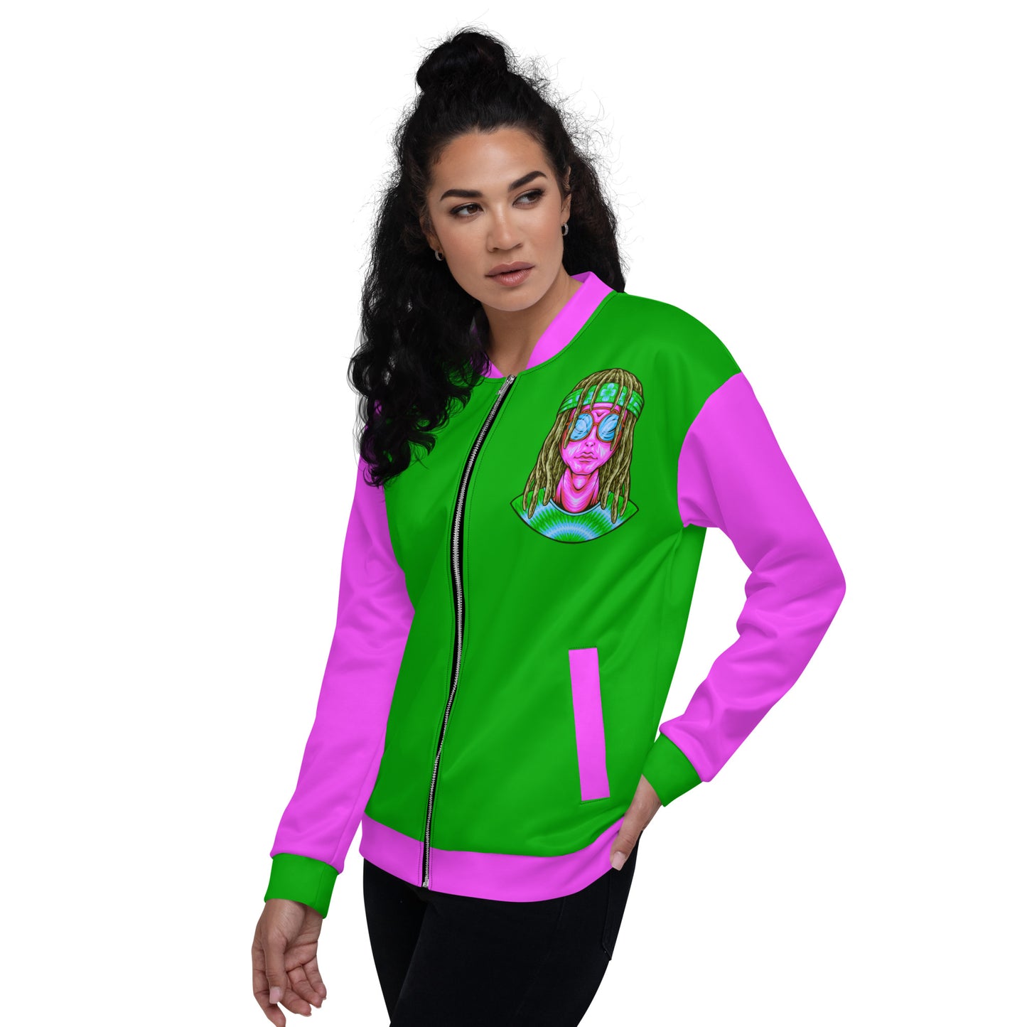 Psychedelic Alien With Dreads Unisex Bomber Jacket