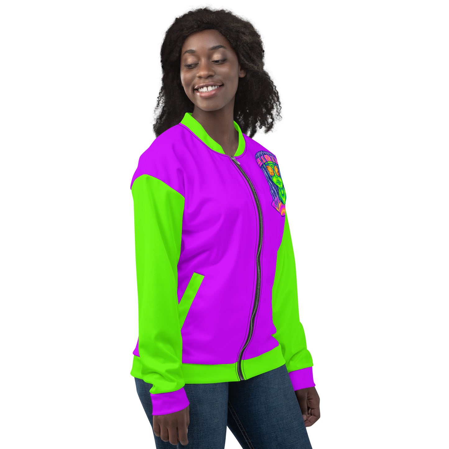 Psychedelic Alien With Dreads Unisex Bomber Jacket