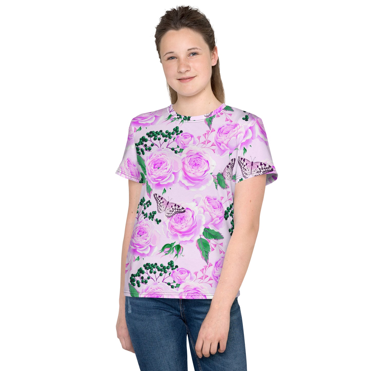 Beautiful Roses and Butterflies Kids T-shirt