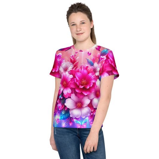 Kids Colorful Flowers crew neck t-shirt