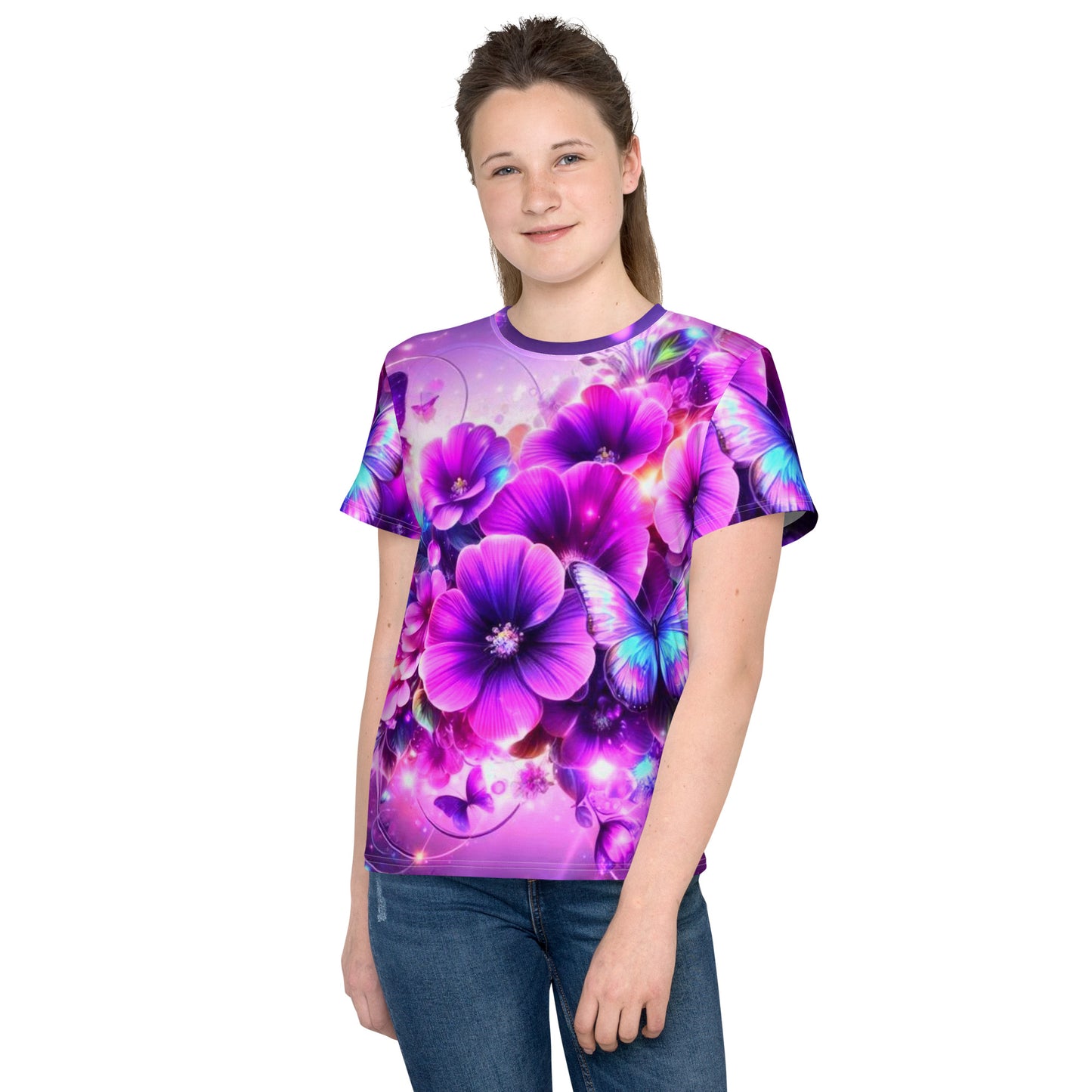 Kids Colorful Flowers crew neck t-shirt