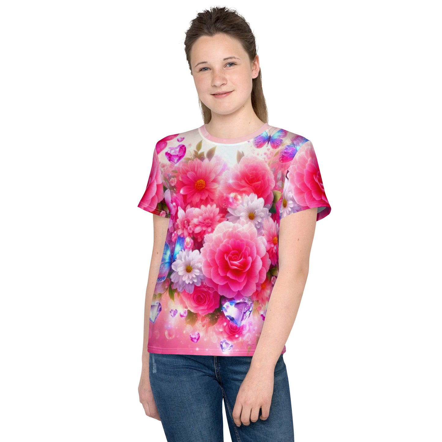 Kids Colorful Flowers crew neck t-shirt