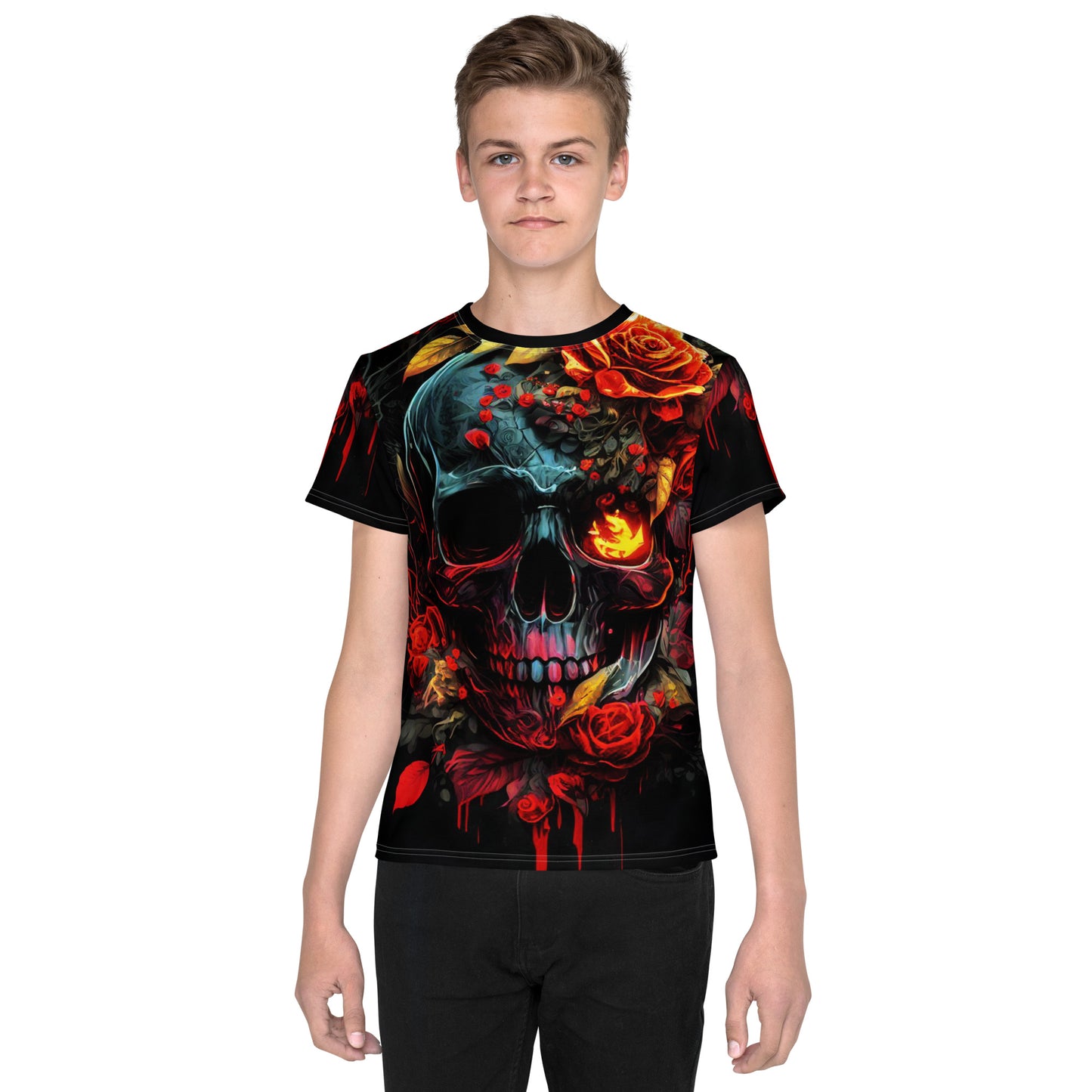 Kids Skulls and Roses crew neck t-shirt