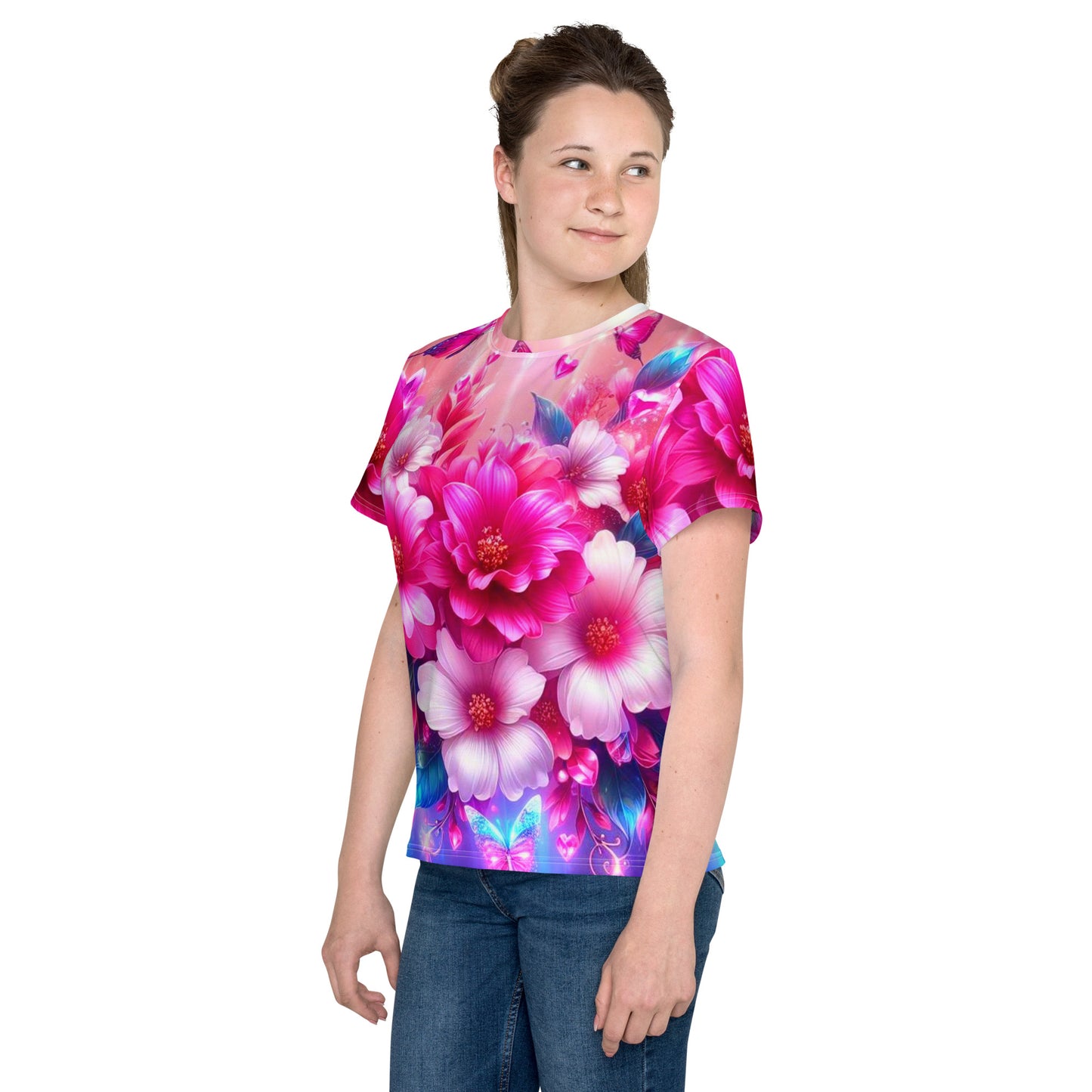 Kids Colorful Flowers crew neck t-shirt