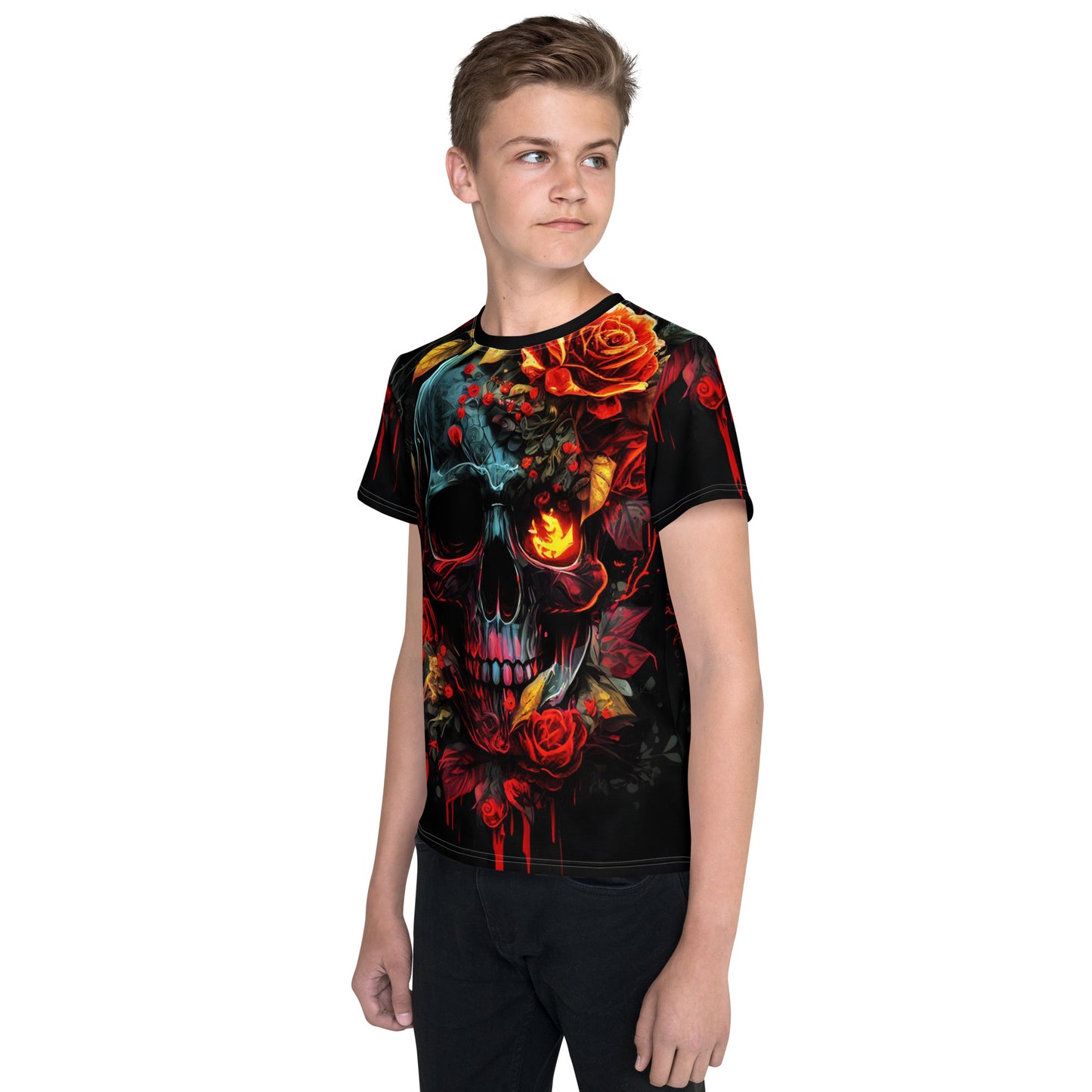 Kids Skulls and Roses crew neck t-shirt