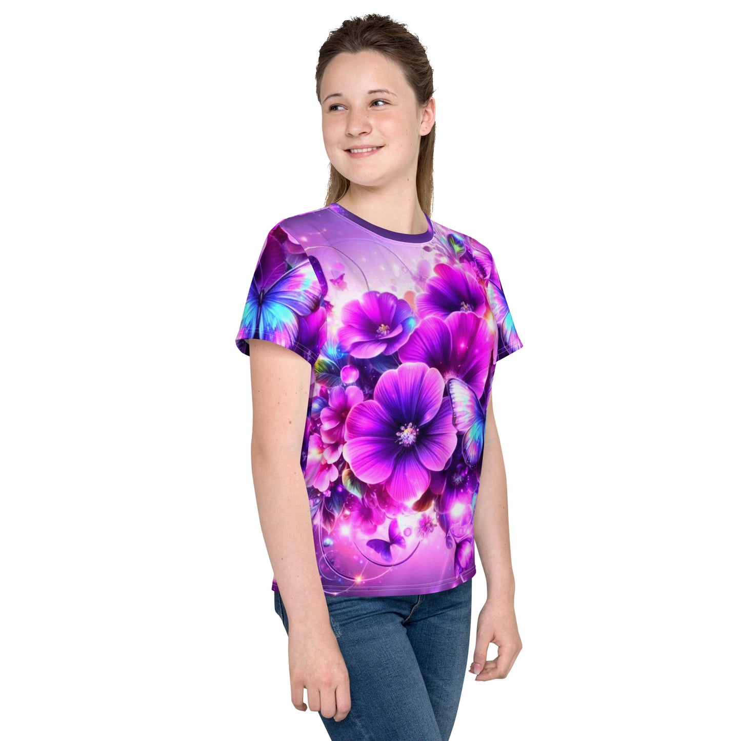 Kids Colorful Flowers crew neck t-shirt