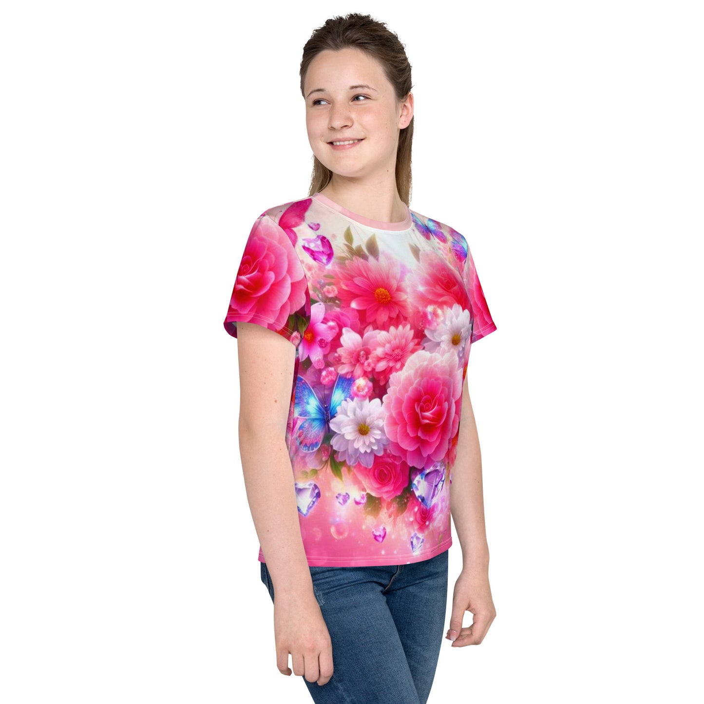 Kids Colorful Flowers crew neck t-shirt