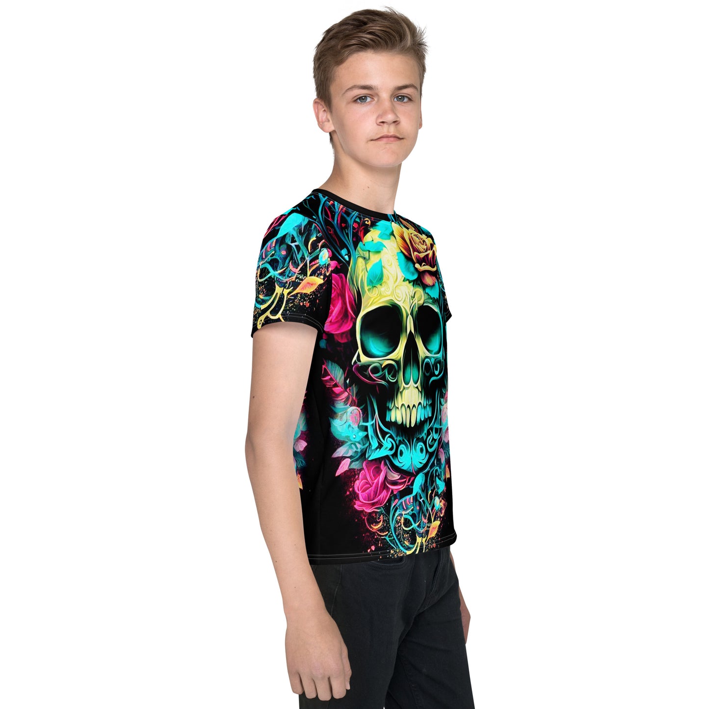 Kids Skulls and Roses crew neck t-shirt