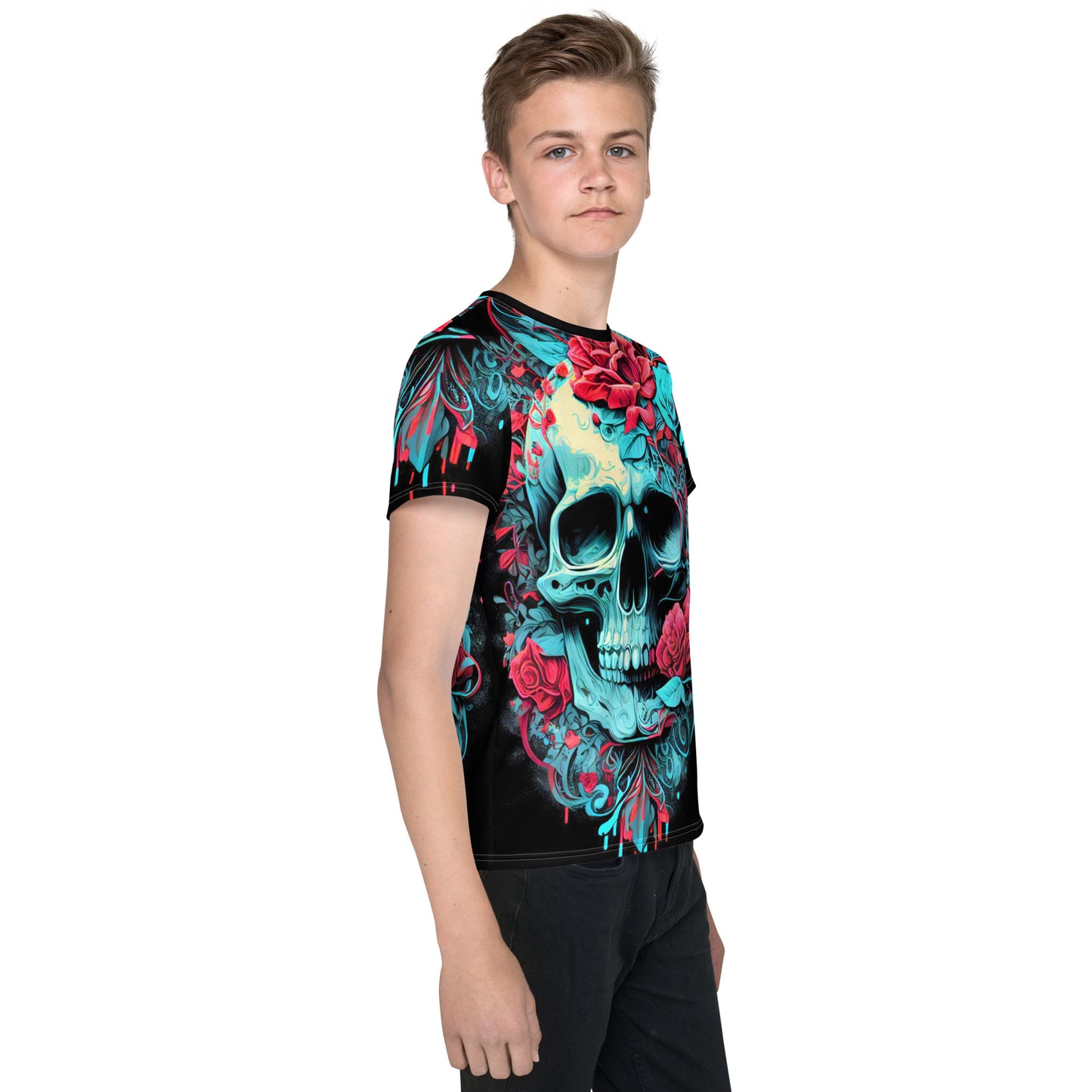 Kids Skulls and Roses crew neck t-shirt