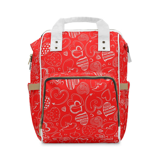 Red With White Doodle Hearts Multifunctional Backpack