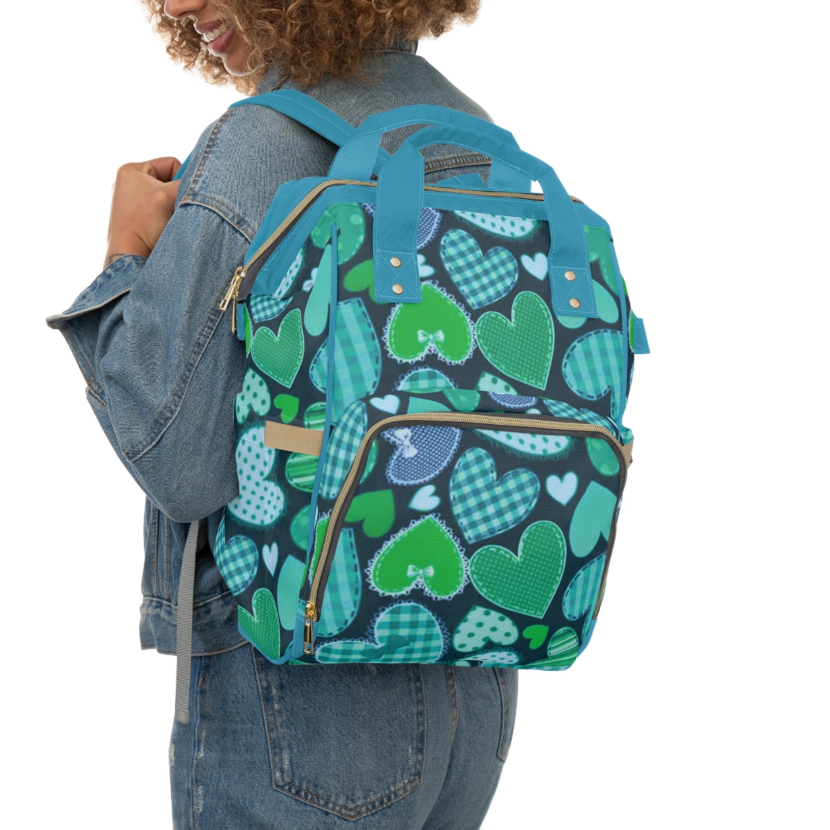 Cute Teal Hearts Multifunctional Backpack