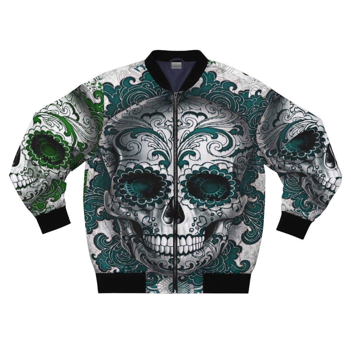 Teal & Green Sugar Skull Bomber Jacket