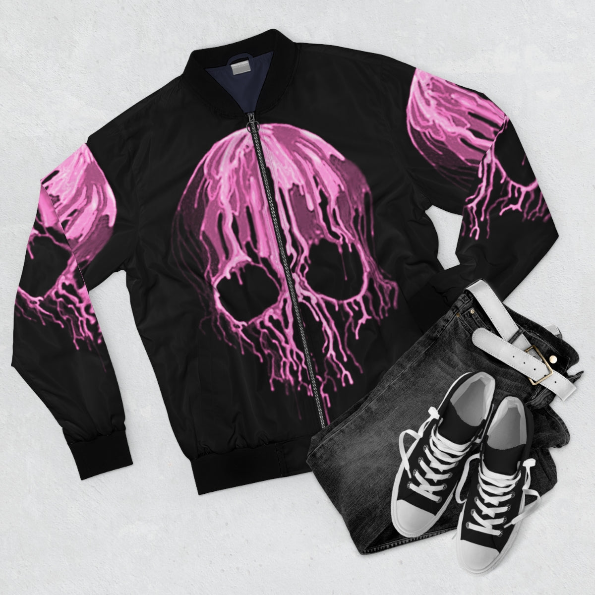 Pink Drippy Skull Bomber Jacket