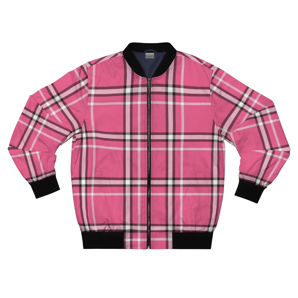 Pink & Black Plaid Bomber Jacket