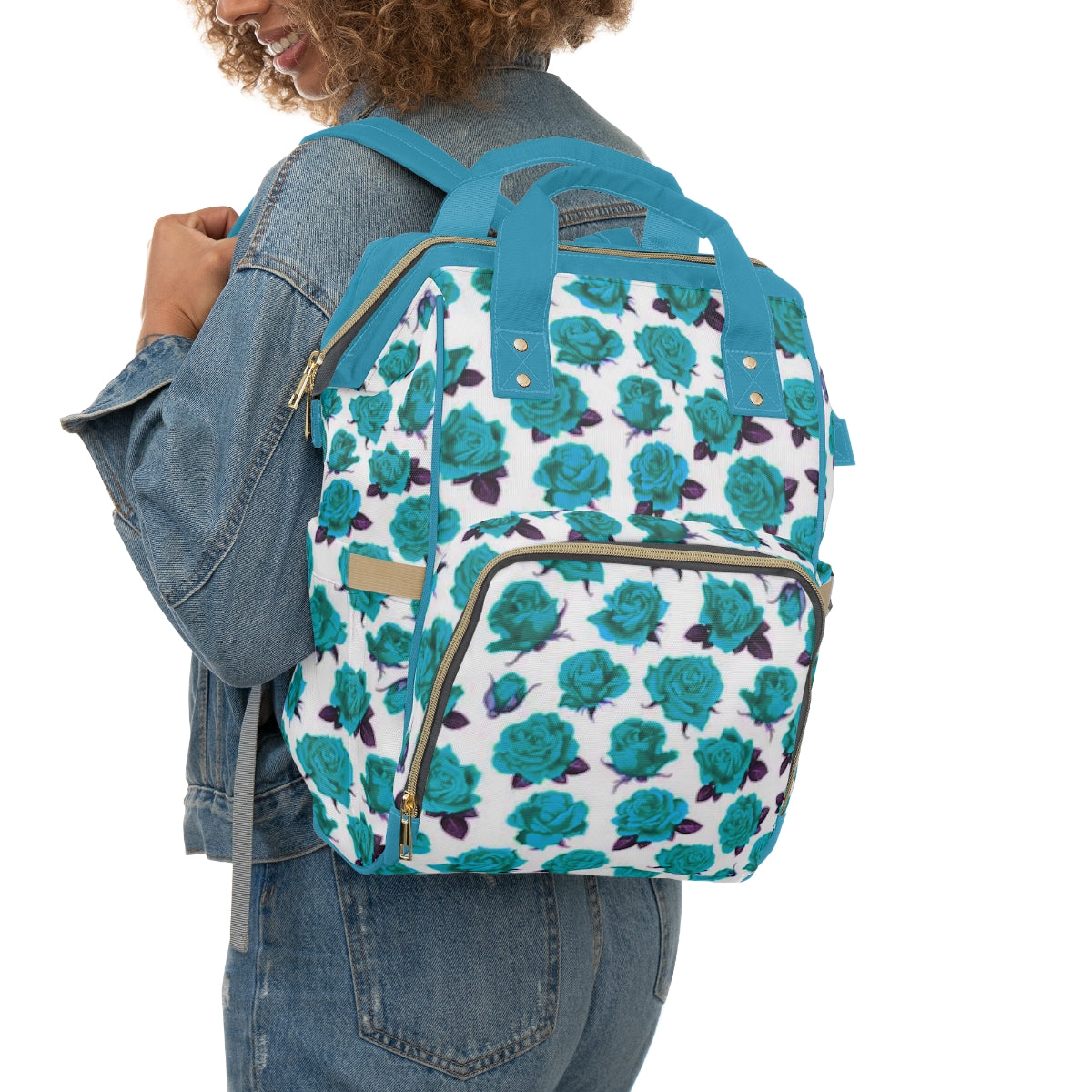 Teal Roses Multifunctional Backpack